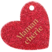 Ciondolo a forma di cuore 39x45 mm in acrilico - Mommy Dearest - Glitter rosso - Oro x1