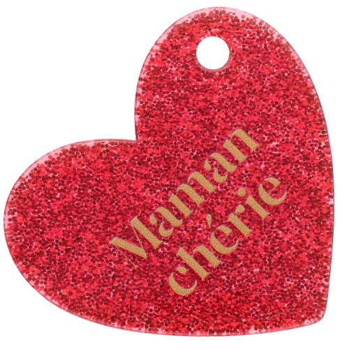 Ciondolo a forma di cuore 39x45 mm in acrilico - Mommy Dearest - Glitter rosso - Oro x1