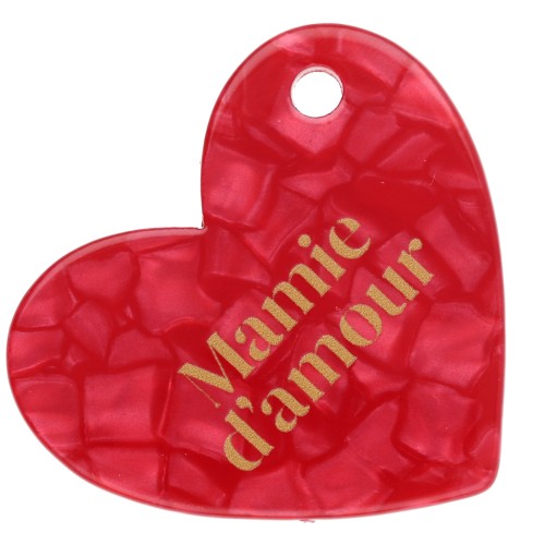 Ciondolo a cuore 39x45 mm in acetato - Mamie d'amour - Perla rossa - Oro x1