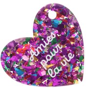 Ciondolo a forma di cuore 39x45mm in acetato - Amici per la vita - Glitter multicolore - Bianco