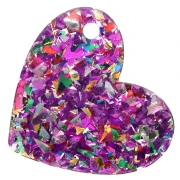 Ciondolo a forma di cuore 39x45mm in acetato - Amici per la vita - Glitter multicolore - Bianco