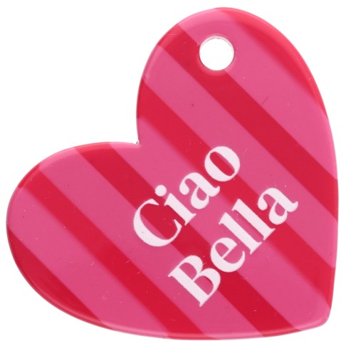 Ciondolo a forma di cuore 39x45 mm in acetato - Ciao Bella - Rosa - Rosso - Bianco a righe x1