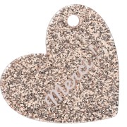 Ciondolo a cuore 39x45 mm in acrilico - Grazie! - Glitter oro chiaro - Bianco x1