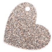 Ciondolo a cuore 39x45 mm in acrilico - Grazie! - Glitter oro chiaro - Bianco x1