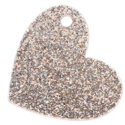 Ciondolo a cuore 39x45 mm in acrilico - Grazie! - Glitter oro chiaro - Bianco x1