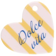 Ciondolo a cuore 39x45 mm in acetato - Dolce vita - Giallo - Bianco - Strisce blu x1