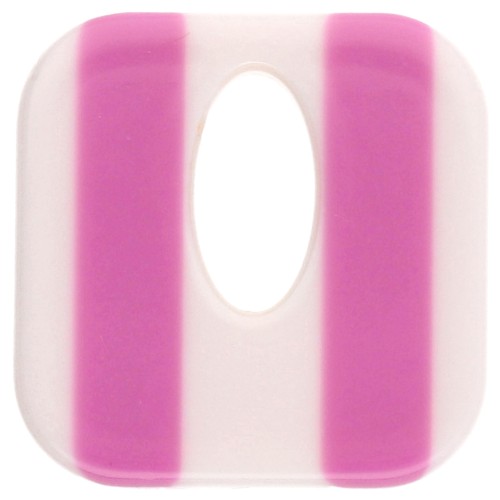 Ciondolo quadrato in acetato, cavo 21 mm - Bianco a righe - Magenta x1