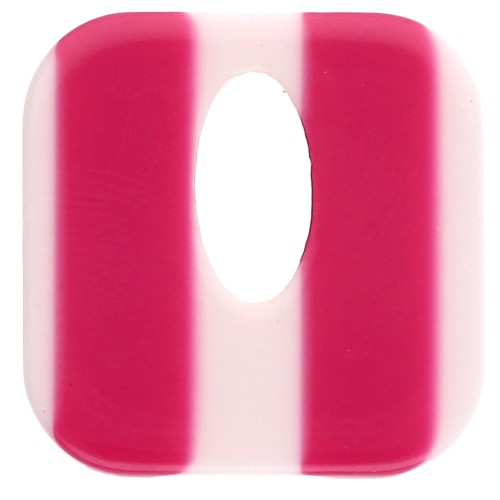 Pendente quadrato in acetato, cavo 21 mm - Strisce bianche - Lampone x1