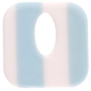 Ciondolo quadrato in acetato, cavo 21 mm - Bianco - Strisce azzurre x1