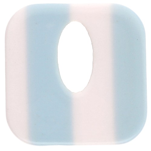Ciondolo quadrato in acetato, cavo 21 mm - Bianco - Strisce azzurre x1