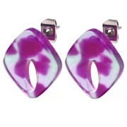 Orecchini con diamante cavo 16x14 mm in acetato - Tartaruga - Viola - Verde x2