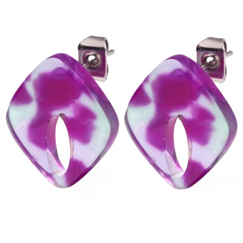 Orecchini con diamante cavo 16x14 mm in acetato - Tartaruga - Viola - Verde x2