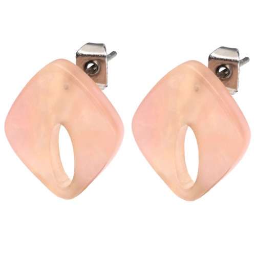 Orecchini con diamante cavo 16x14 mm in acetato - Salmone perlato x2