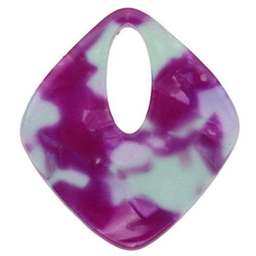 Ciondolo in acetato con diamante cavo 28x25 mm - Tartaruga - Viola - Verde x1