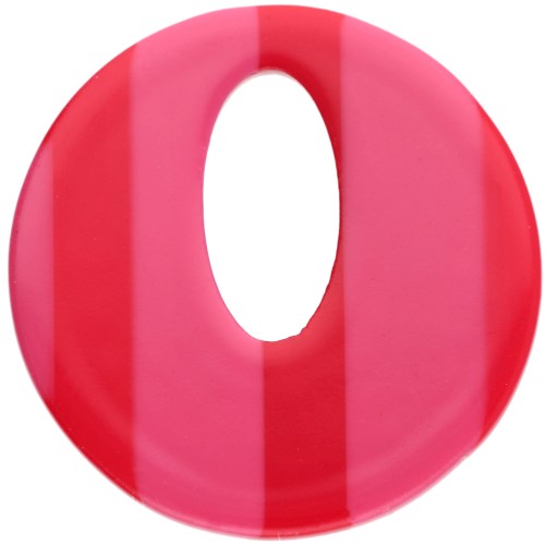 Ciondolo rotondo cavo in acetato da 21 mm - Rosa - Strisce rosse x1