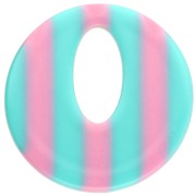 Ciondolo rotondo cavo in acetato da 21 mm - Strisce turchesi - Rosa chiaro x1
