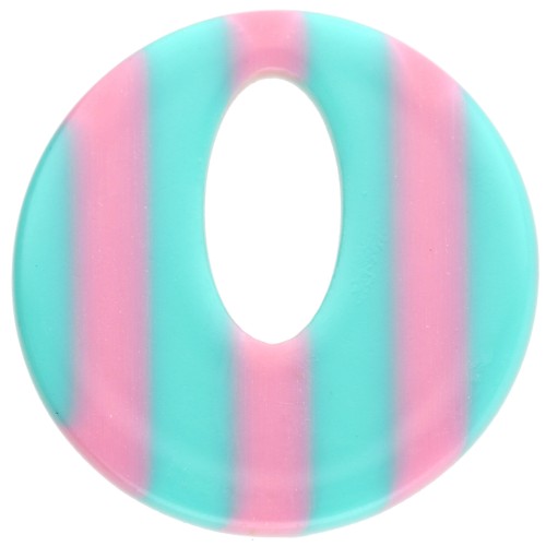 Ciondolo rotondo cavo in acetato da 21 mm - Strisce turchesi - Rosa chiaro x1