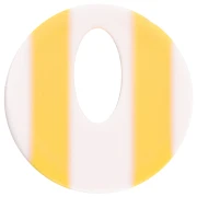 Ciondolo rotondo cavo di acetato da 21 mm - Bianco - Strisce gialle x1