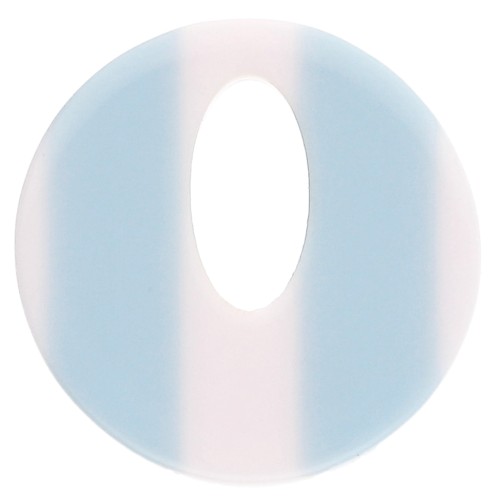 Ciondolo rotondo in acetato da 21 mm - Bianco - Strisce azzurre x1