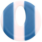 Ciondolo rotondo cavo di acetato da 21 mm - Bianco - Strisce blu scuro x1
