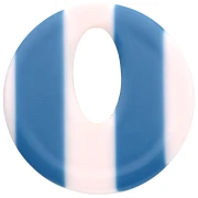 Ciondolo rotondo cavo di acetato da 21 mm - Bianco - Strisce blu scuro x1