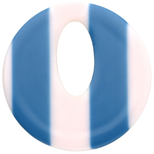 Ciondolo rotondo cavo di acetato da 21 mm - Bianco - Strisce blu scuro x1