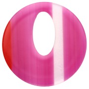 Ciondolo rotondo cavo in acetato da 21 mm - Strisce fucsia - rosso - bianco x1