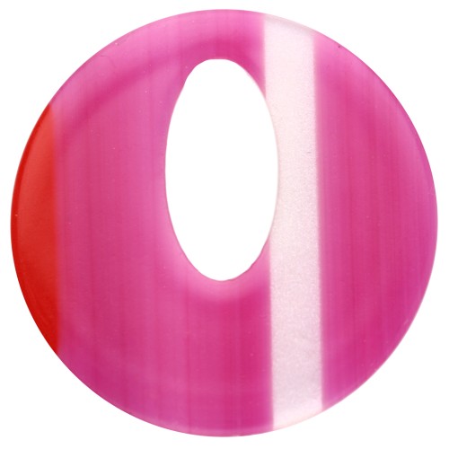 Ciondolo rotondo cavo in acetato da 21 mm - Strisce fucsia - rosso - bianco x1