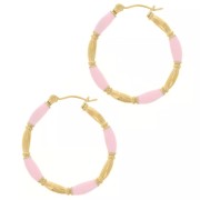 Regalo - Orecchini a cerchio tondo 30mm in resina epossidica - Acciaio inossidabile 304L Gold - Rosa chiaro x2