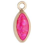 Ciondolo a navetta 9x4 mm con cabochon in imitazione di opale rosa shocking, gold filled (o laminato)