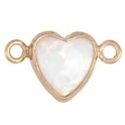 Distanziatore a forma di cuore 9x5,5 mm, cabochon in imitazione di opale bianco, Gold filled (o laminato)