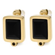 Orecchini perno rettangolari 13x9 mm con cabochon in vetro - Acciaio inossidabile 304L Dorato - Nero x2