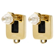 Orecchini perno rettangolari 13x9 mm con cabochon in vetro - Acciaio inossidabile 304L Dorato - Nero x2