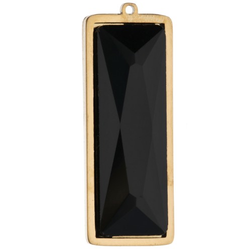 Pendenti rettangolari 35x13 mm con cabochon in vetro - Acciaio inossidabile 304L Dorato - Nero x2