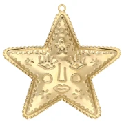 Pendente a forma di stella 29x28,5 mm - motivo del viso - Acciaio inossidabile 304 Dorato x1