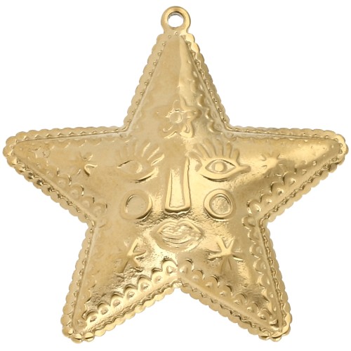 Pendente a stella 44,5x43,5 mm - motivo del viso - Acciaio inossidabile 304 Dorato x1