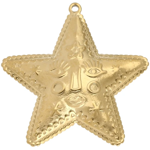 Pendente a stella 44,5x43,5 mm - motivo del viso - Acciaio inossidabile 304 Dorato x1