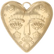Pendente a forma di cuore 30x28,5 mm - motivo del viso - Acciaio inossidabile 304 Dorato x1