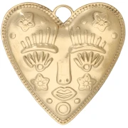 Pendente a forma di cuore 30x28,5 mm - motivo del viso - Acciaio inossidabile 304 Dorato x1