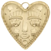 Pendente a forma di cuore 30x28,5 mm - motivo del viso - Acciaio inossidabile 304 Dorato x1