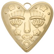 Pendente a forma di cuore 46,5x45 mm - motivo del viso - Acciaio inossidabile 304 Dorato x1