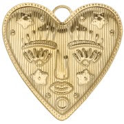 Pendente a forma di cuore 46,5x45 mm - motivo del viso - Acciaio inossidabile 304 Dorato x1