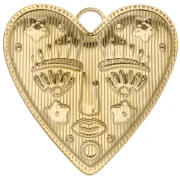Pendente a forma di cuore 46,5x45 mm - motivo del viso - Acciaio inossidabile 304 Dorato x1