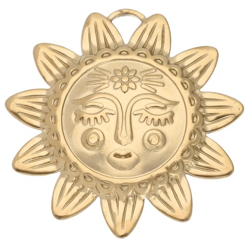 Pendente a forma di sole 30x29,5 mm - motivo del viso - Acciaio inossidabile 304 Dorato x1