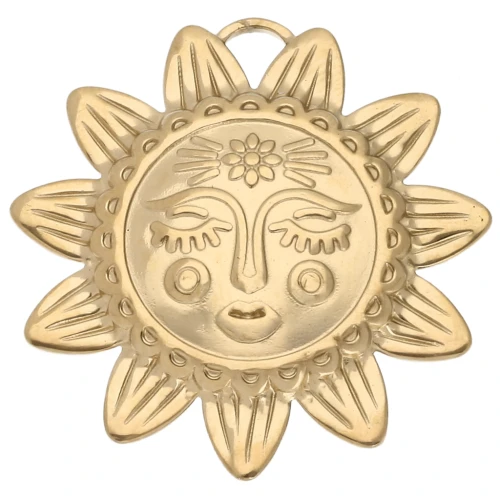 Pendente a forma di sole 30x29,5 mm - motivo del viso - Acciaio inossidabile 304 Dorato x1
