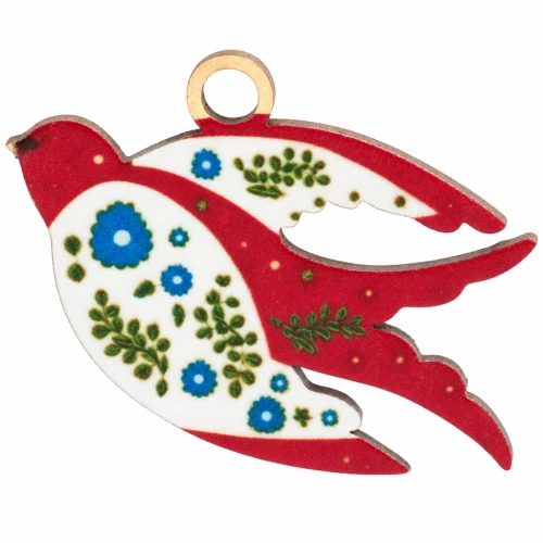 Pendente a forma di uccello 14x21mm stampa UV - Fiore - Acciaio inossidabile 304 Dorato - Multicolore