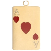 Pendente a forma di carta da gioco 21x13 mm - Asso di cuori in resina epossidica - Acciaio inossidabile 304 Dorato - Rosso