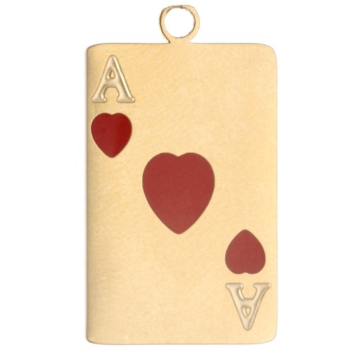 Pendente a forma di carta da gioco 21x13 mm - Asso di cuori in resina epossidica - Acciaio inossidabile 304 Dorato - Rosso