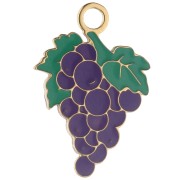 Ciondolo a forma di grappolo d'uva 18x12 mm in resina epossidica - Acciaio inossidabile 304 Dorato - Viola x1