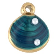 Ciondolo a conchiglia 11x10 mm con resina epossidica - Acciaio inossidabile 304 Dorato - Blu